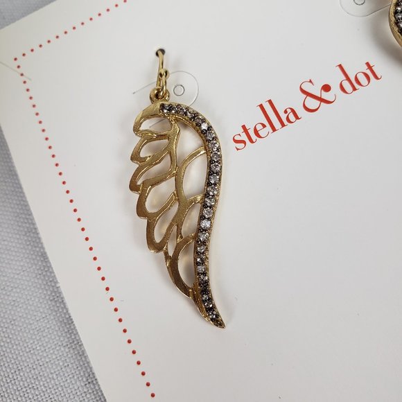 Stella & Dot Gold Rhinestone Angel Wing Earrings - Picture 2 of 3
